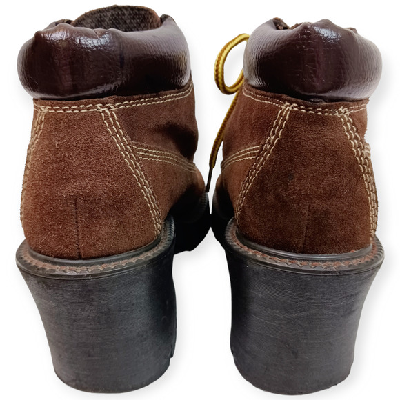 On Your Feet SZ 8 Kitt Work Boot Style Chunky Brown 100% Genuine Suede Boots - Picture 4 of 9